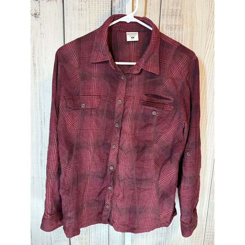 Columbia Women’s XL Button Up Shirt Red Plaid Long Sleeve
